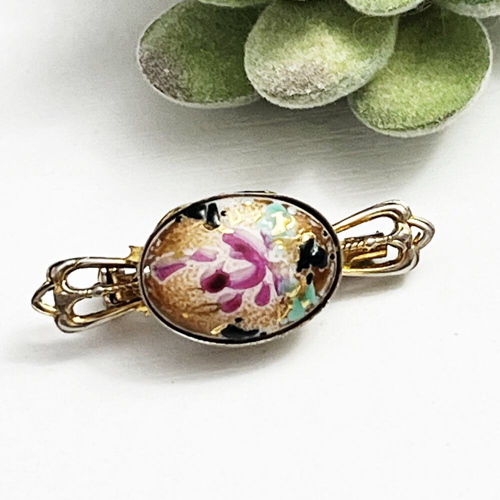 Vintage Miniature Floral Painted Brooch Pin